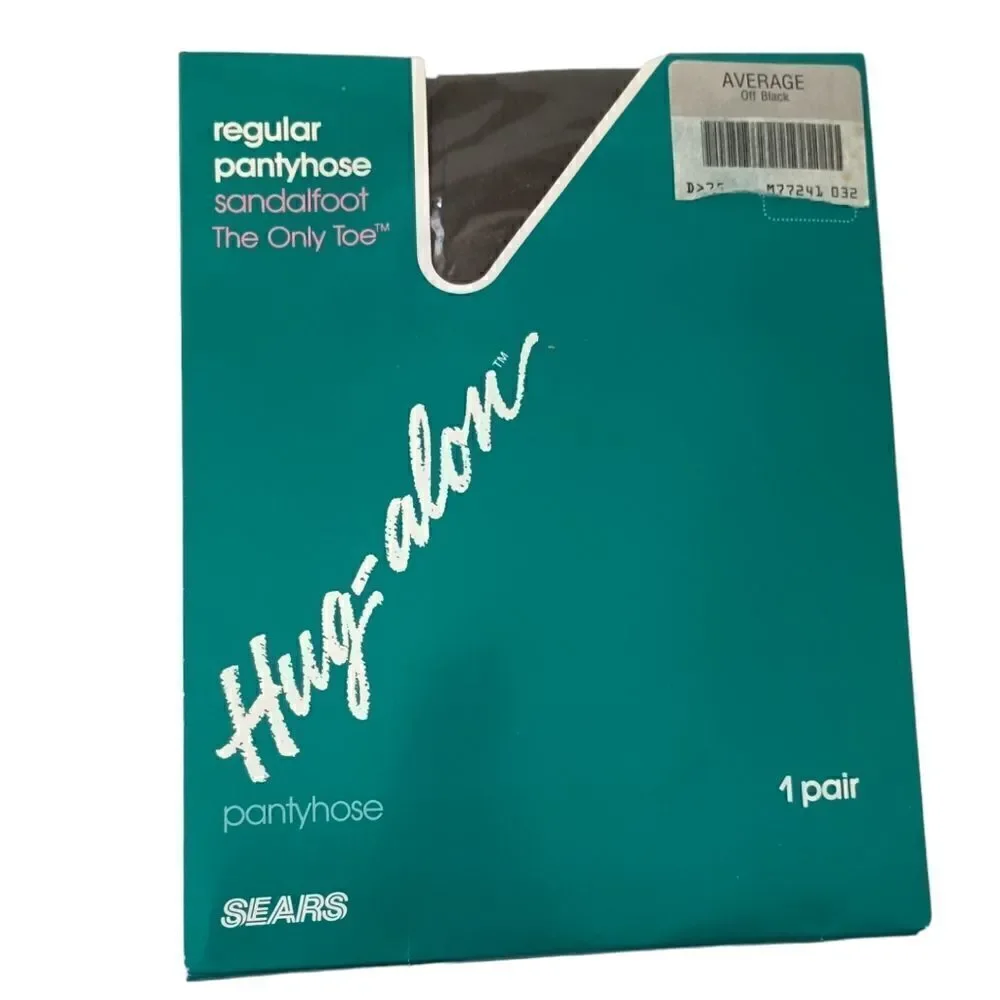 Vintage Sears Hug-Alon Pantyhose‎ Off Black Average Sandalfoot NOS 1 Pair USA